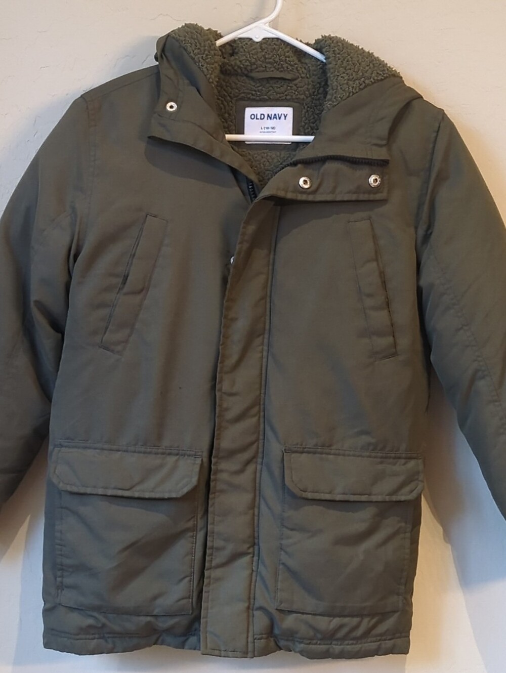 Old Navy Unisex Sz L Youth Hooded Parka Khaki Green